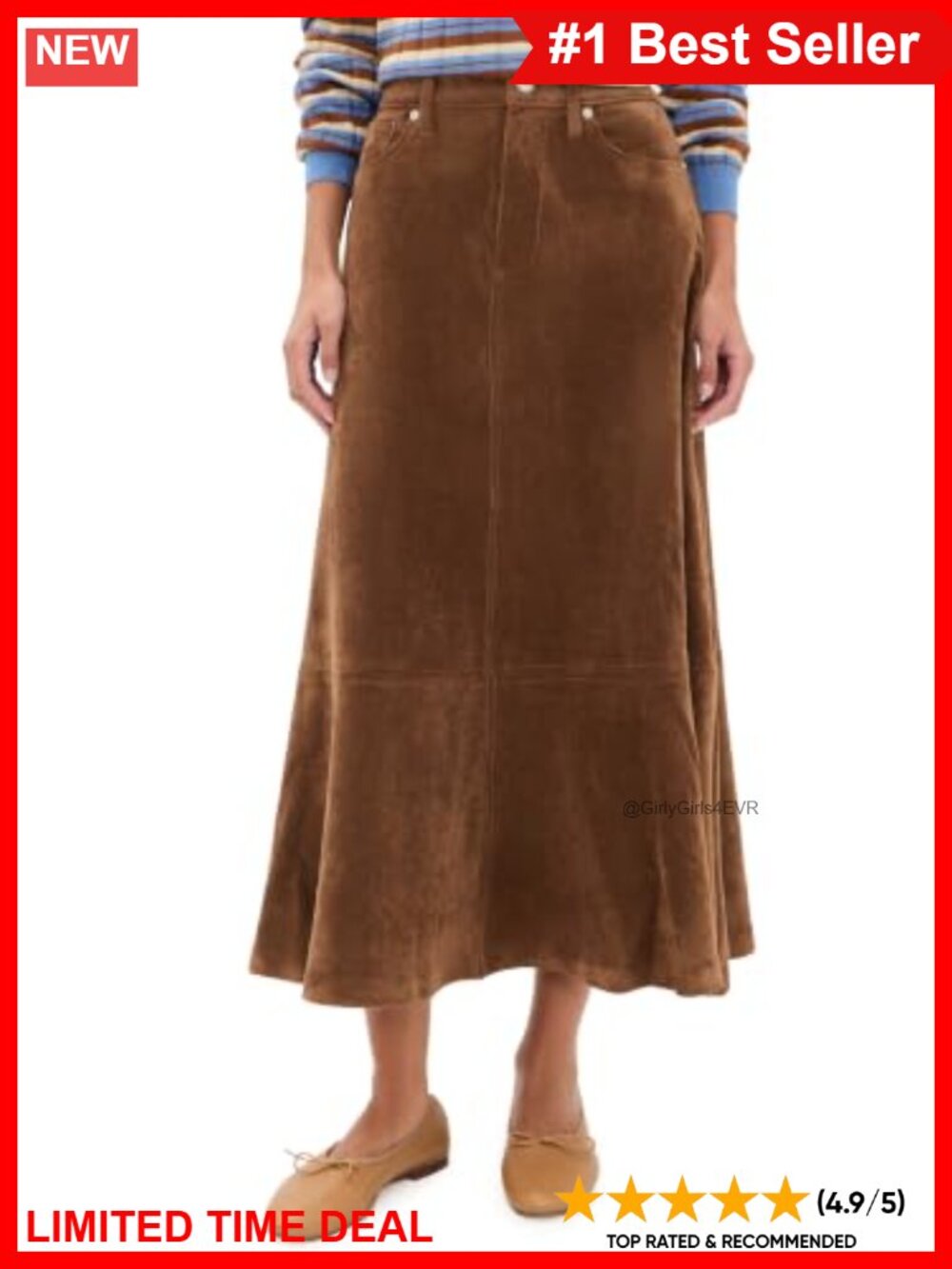 Faux Suede Midi Skirt 5-Pocket Style Wear to Work